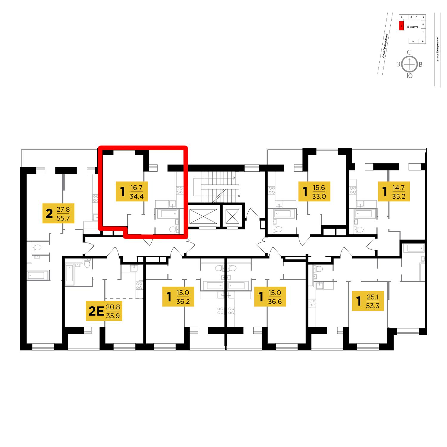 Продаётся 1-комнатная квартира в новостройке 34.4 кв.м. этаж 7/16 за 2 713 988 руб 