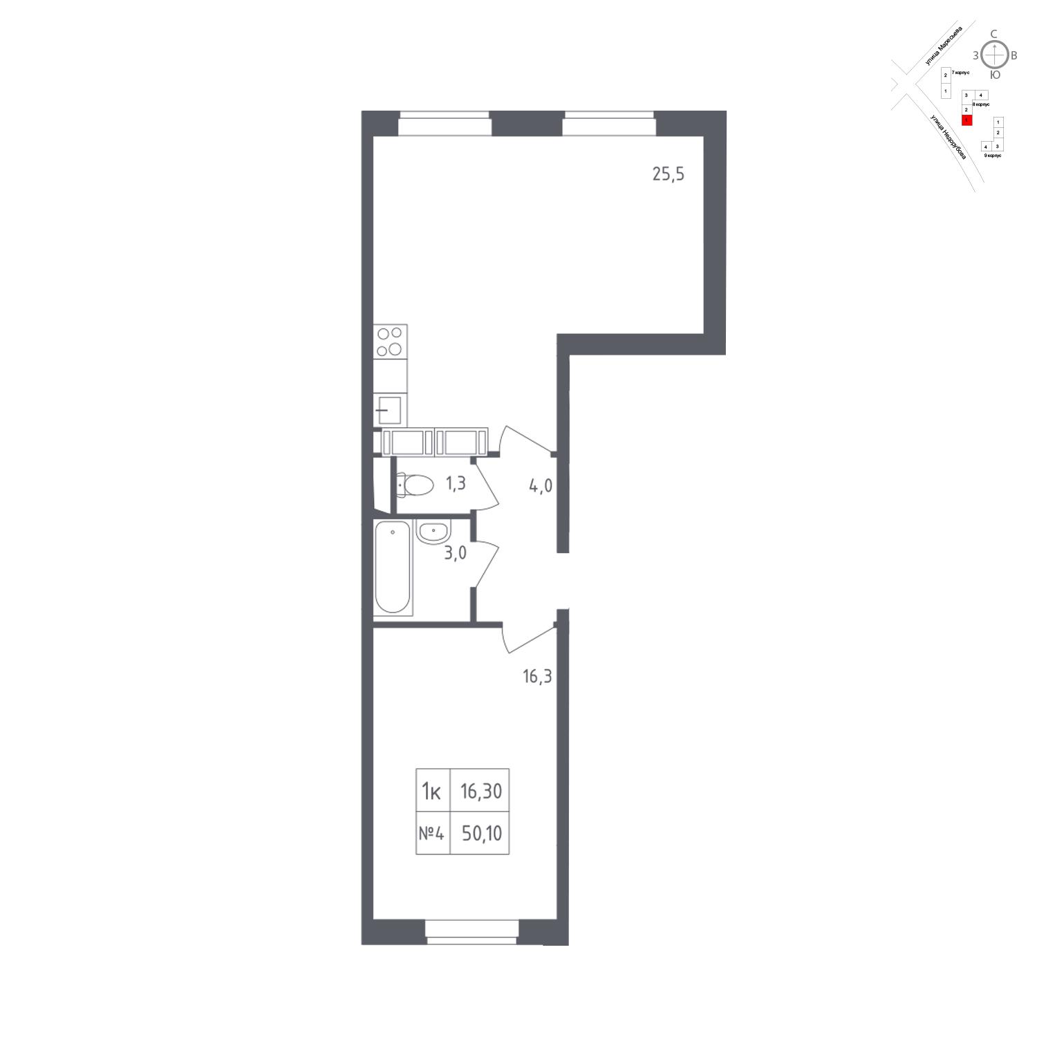 Продаётся 1-комнатная квартира в новостройке 50.1 кв.м. этаж 23/23 за 7 140 091 руб 