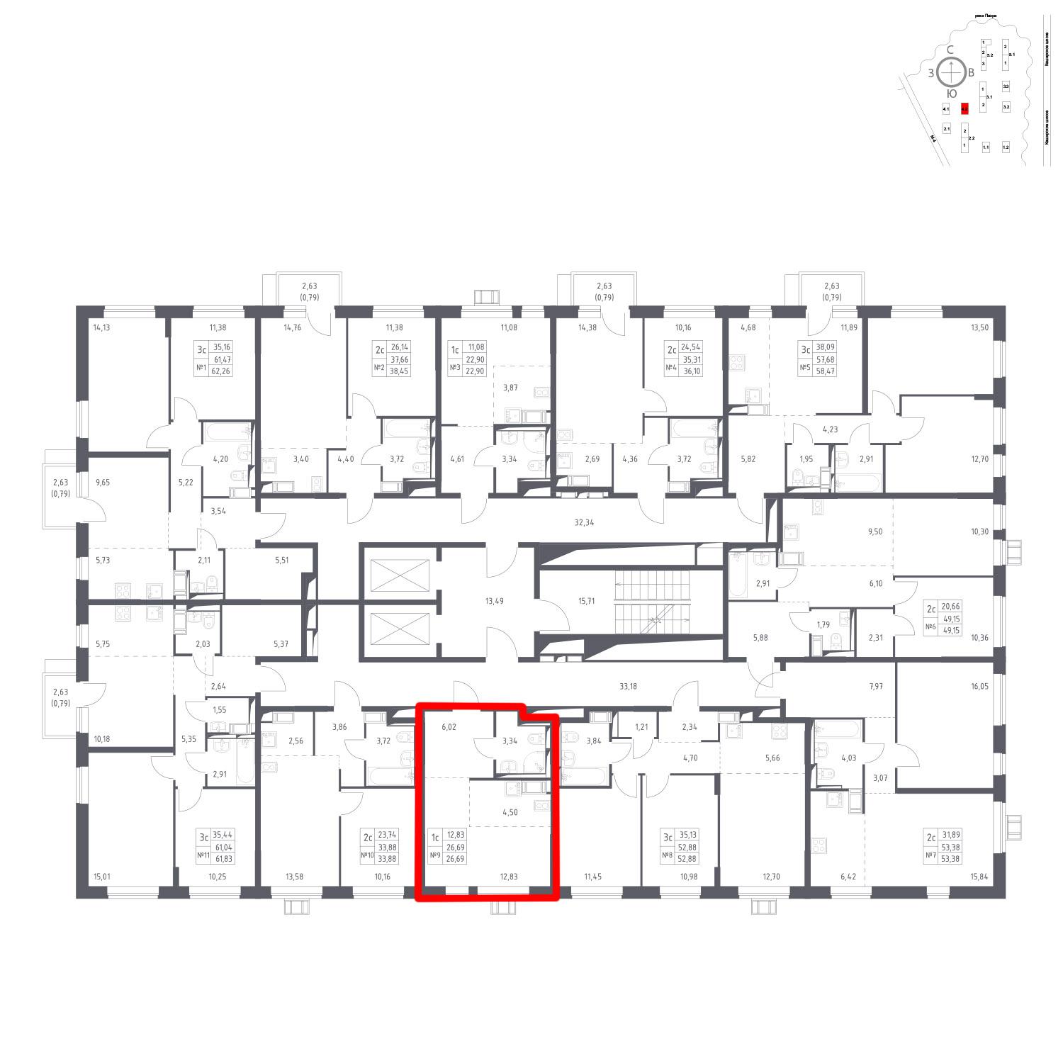 Продаётся  квартира-студия 26.7 кв.м. этаж 9/16 за 5 194 705 руб 