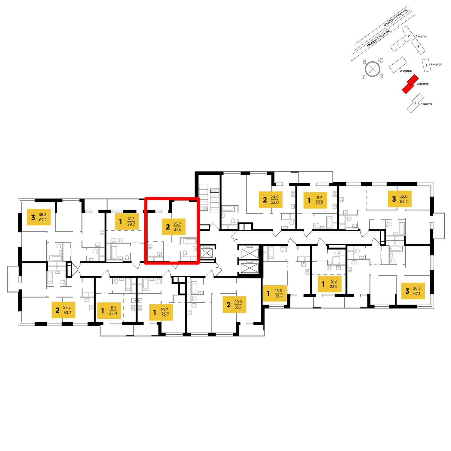 Продаётся 2-комнатная квартира в новостройке 37.8 кв.м. этаж 17/24 за 3 970 871 руб 