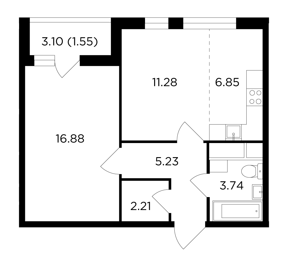 Продаётся 2-комнатная квартира в новостройке 47.7 кв.м. этаж 4/24 за 7 450 461 руб 