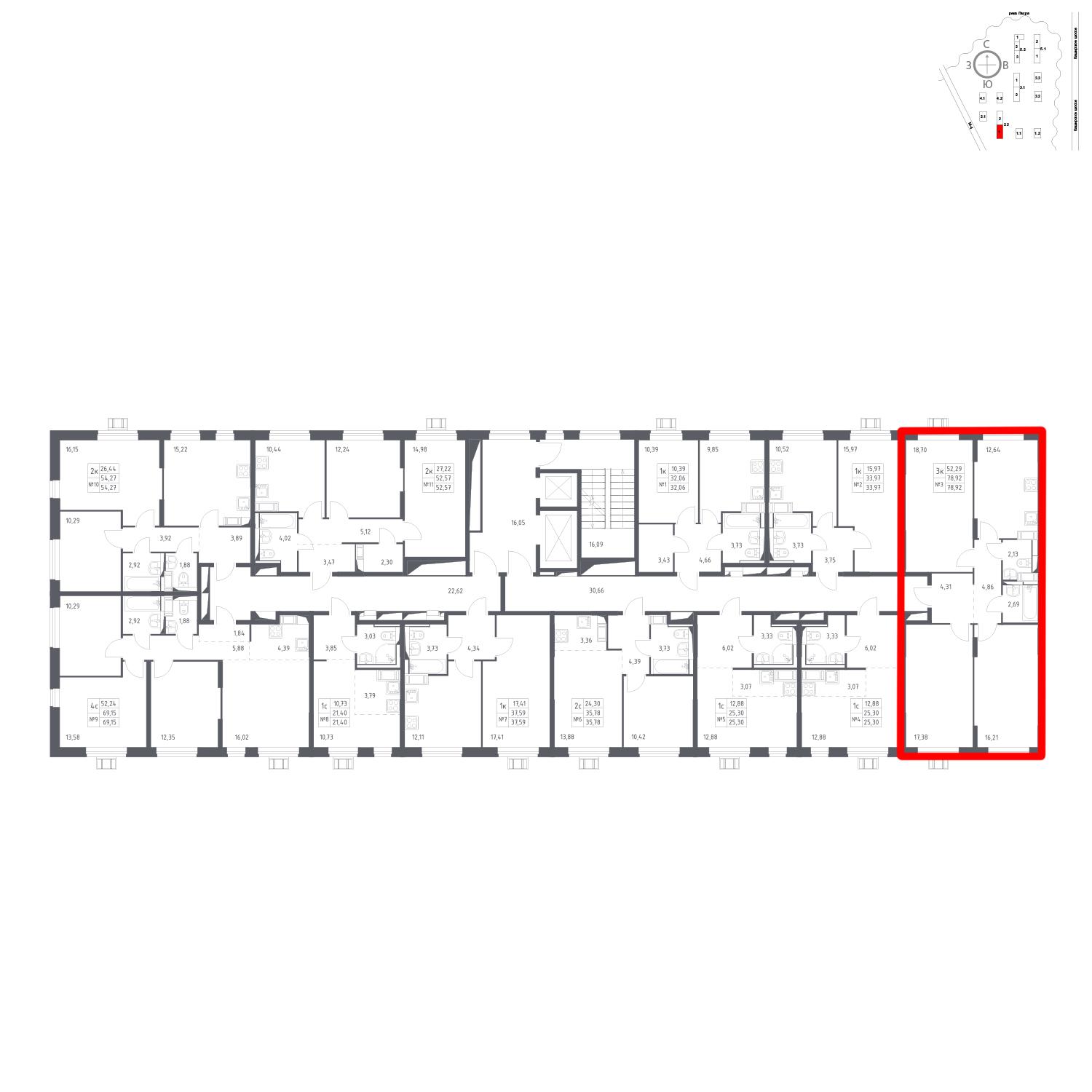 Продаётся 3-комнатная квартира в новостройке 78.9 кв.м. этаж 2/17 за 10 336 456 руб 
