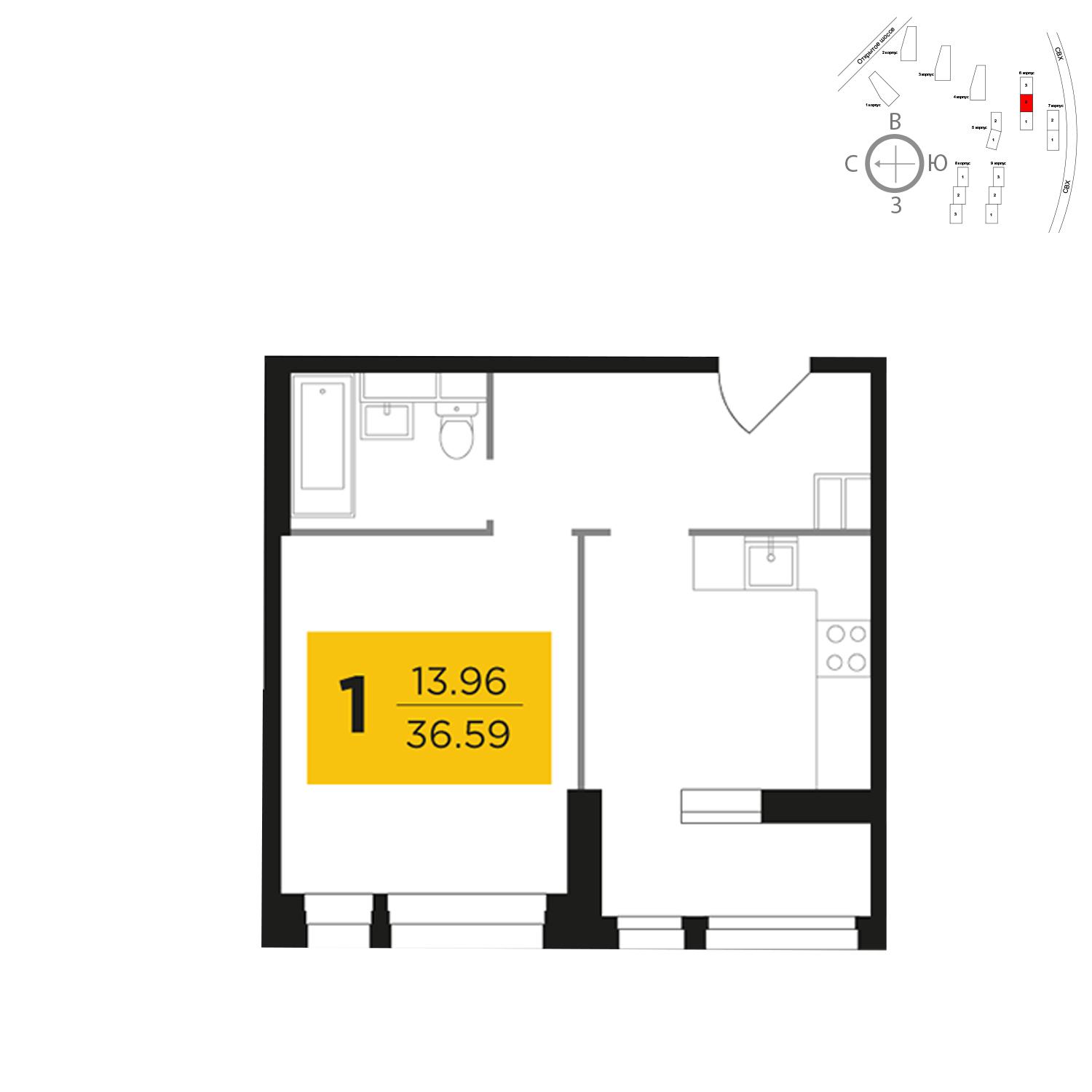 Продаётся 1-комнатная квартира в новостройке 36.6 кв.м. этаж 9/22 за 10 822 358 руб 