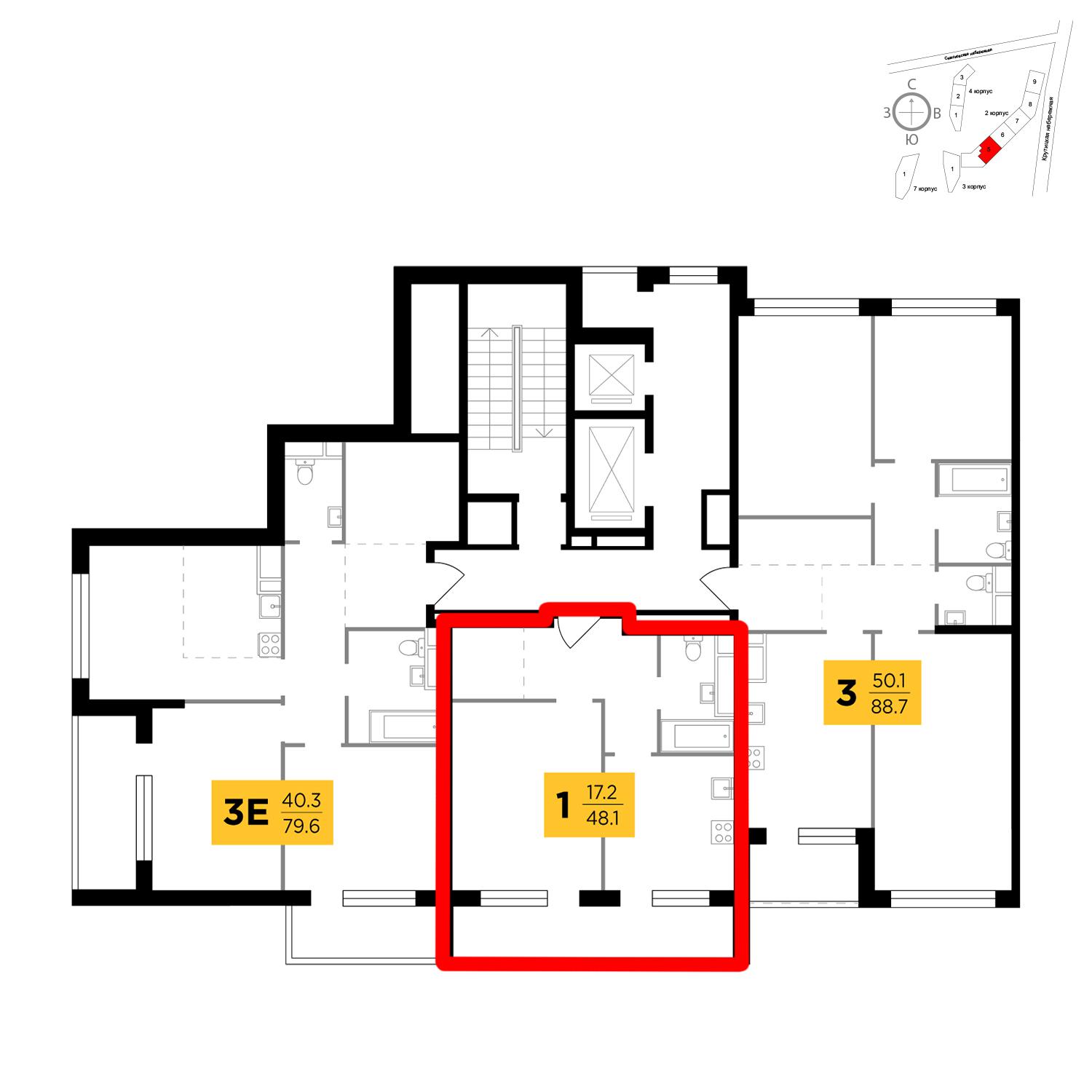 Продаётся 1-комнатная квартира в новостройке 48.8 кв.м. этаж 6/17 за 13 272 472 руб 