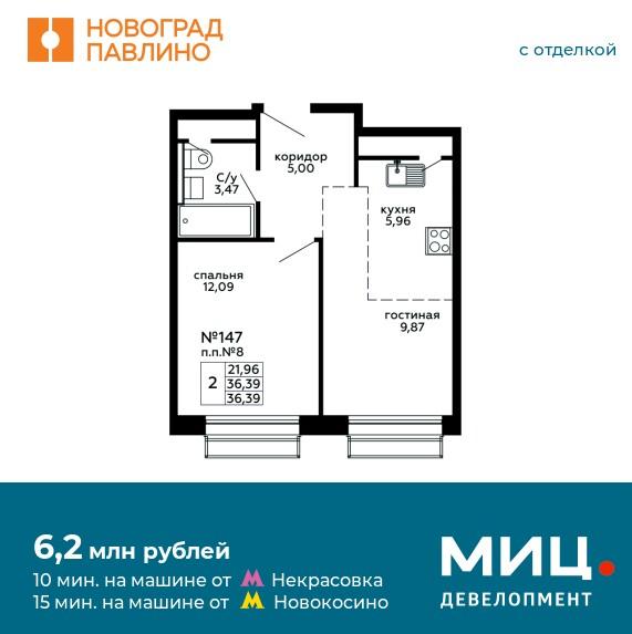 Продаётся 2-комнатная квартира в новостройке 36.4 кв.м. этаж 13/22 за 6 217 232 руб 