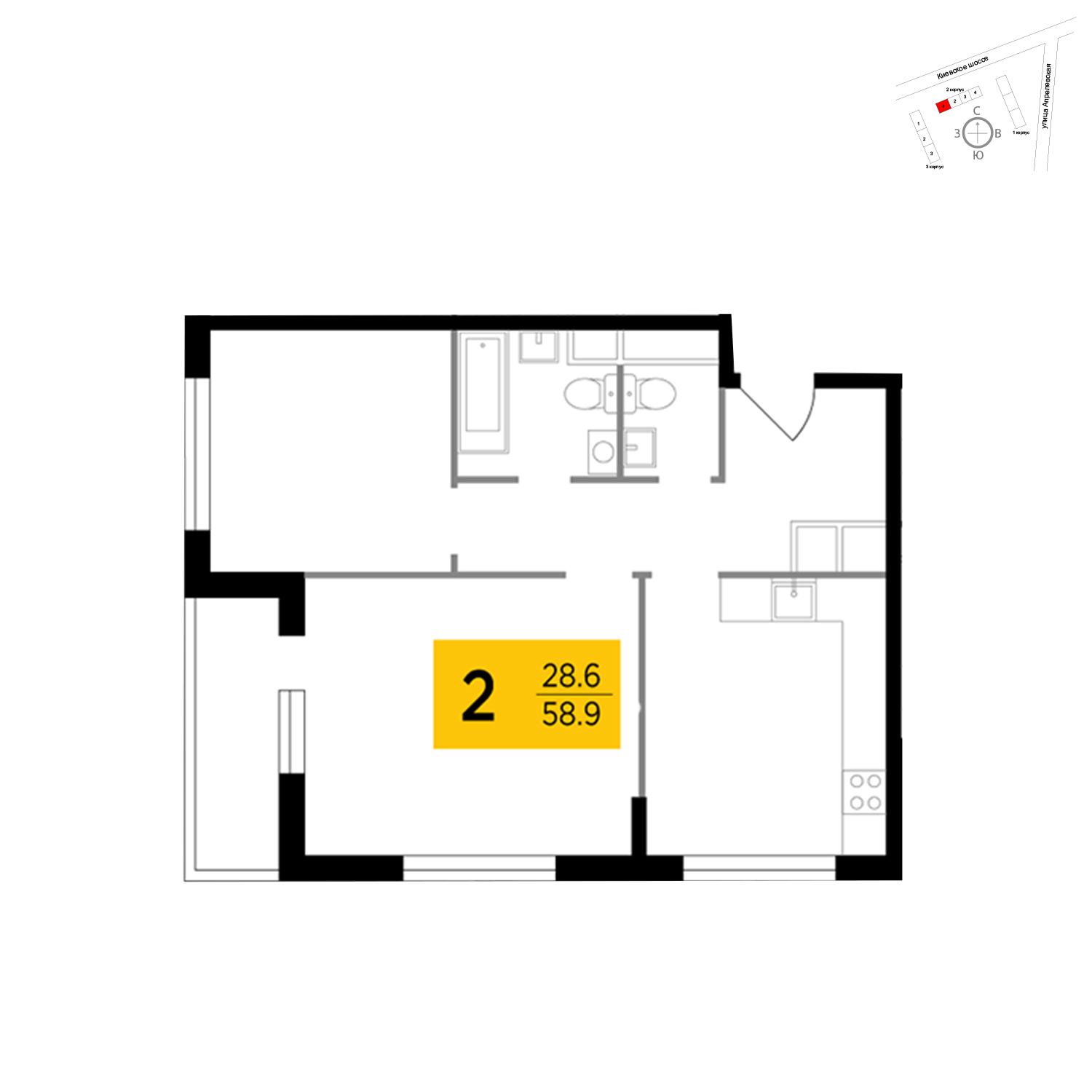 Продаётся 2-комнатная квартира в новостройке 58.9 кв.м. этаж 9/9 за 9 874 989 руб 