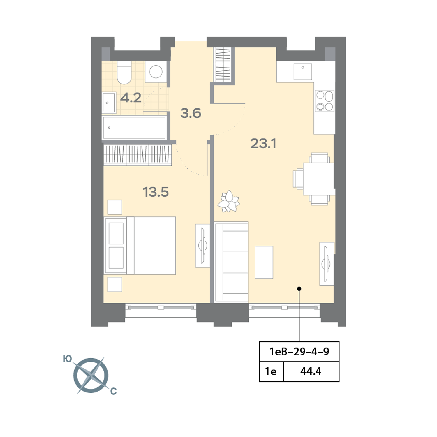 Продаётся 1-комнатная квартира в новостройке 44.1 кв.м. этаж 14/32 за 14 073 192 руб 