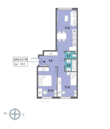 Продаётся 2-комнатная квартира в новостройке 53.1 кв.м. этаж 6/24 за 15 296 410 руб 