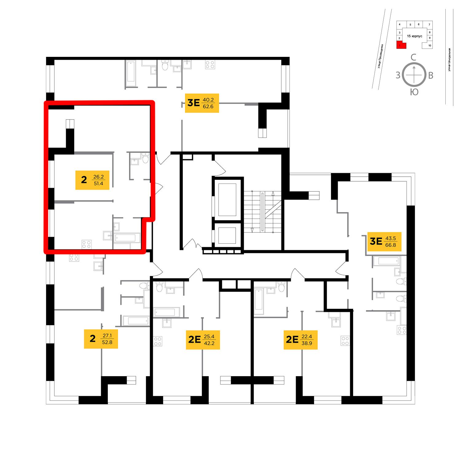 Продаётся 2-комнатная квартира в новостройке 51.4 кв.м. этаж 8/16 за 4 102 593 руб 