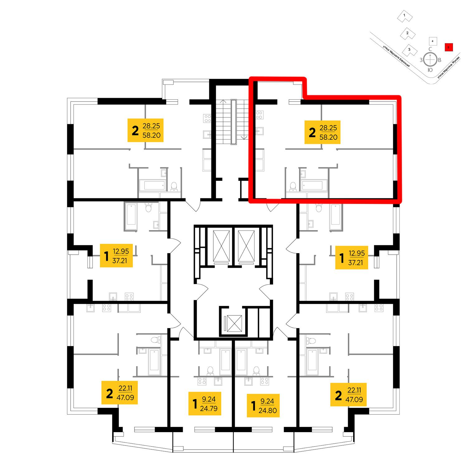 Продаётся 2-комнатная квартира в новостройке 58.2 кв.м. этаж 3/25 за 11 229 224 руб 