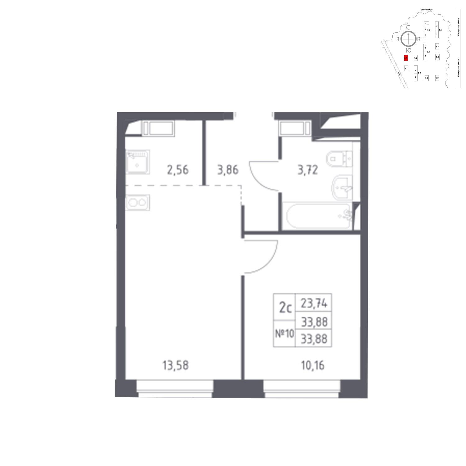 Продаётся  квартира-студия 33.9 кв.м. этаж 12/16 за 5 974 772 руб 