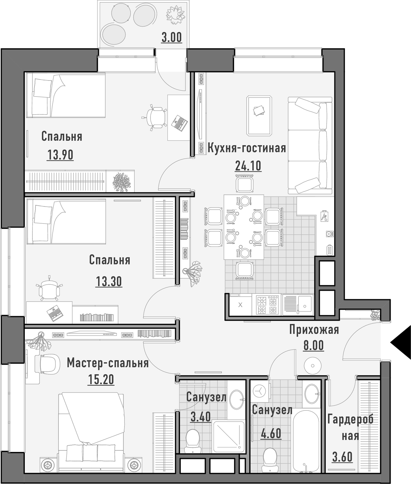 Продаётся 3-комнатная квартира в новостройке 86.0 кв.м. этаж 11/14 за 30 970 000 руб 