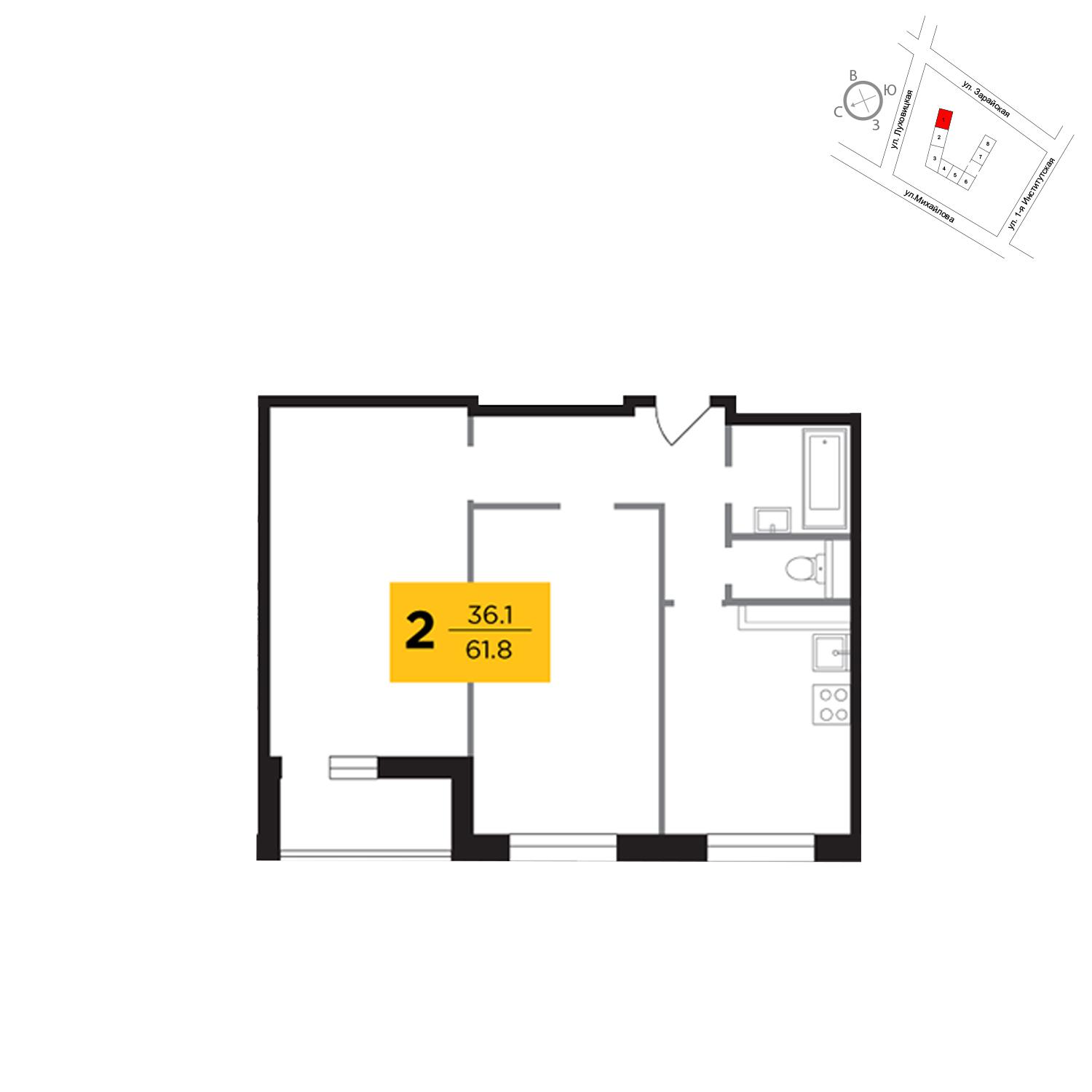 Продаётся 2-комнатная квартира в новостройке 61.8 кв.м. этаж 18/19 за 12 101 450 руб 
