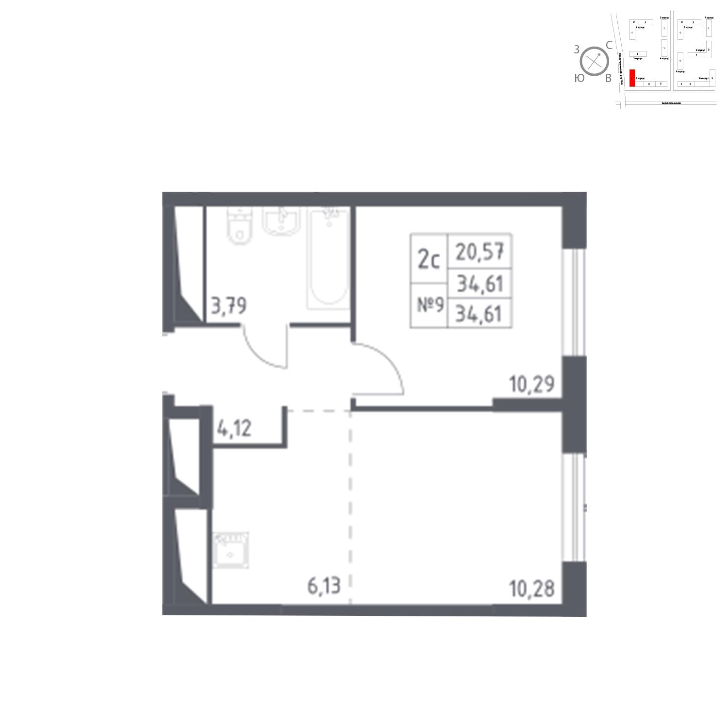 Продаётся  квартира-студия 34.6 кв.м. этаж 11/14 за 8 416 841 руб 