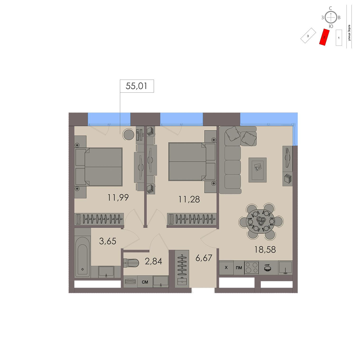 Продаётся 1-комнатная квартира в новостройке 28.1 кв.м. этаж 2/21 за 14 942 300 руб 