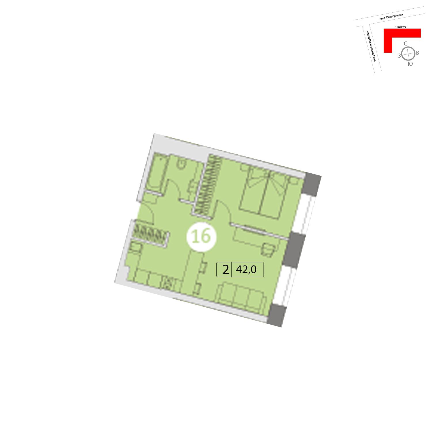Продаётся 2-комнатная квартира в новостройке 42.1 кв.м. этаж 3/25 за 10 881 009 руб 