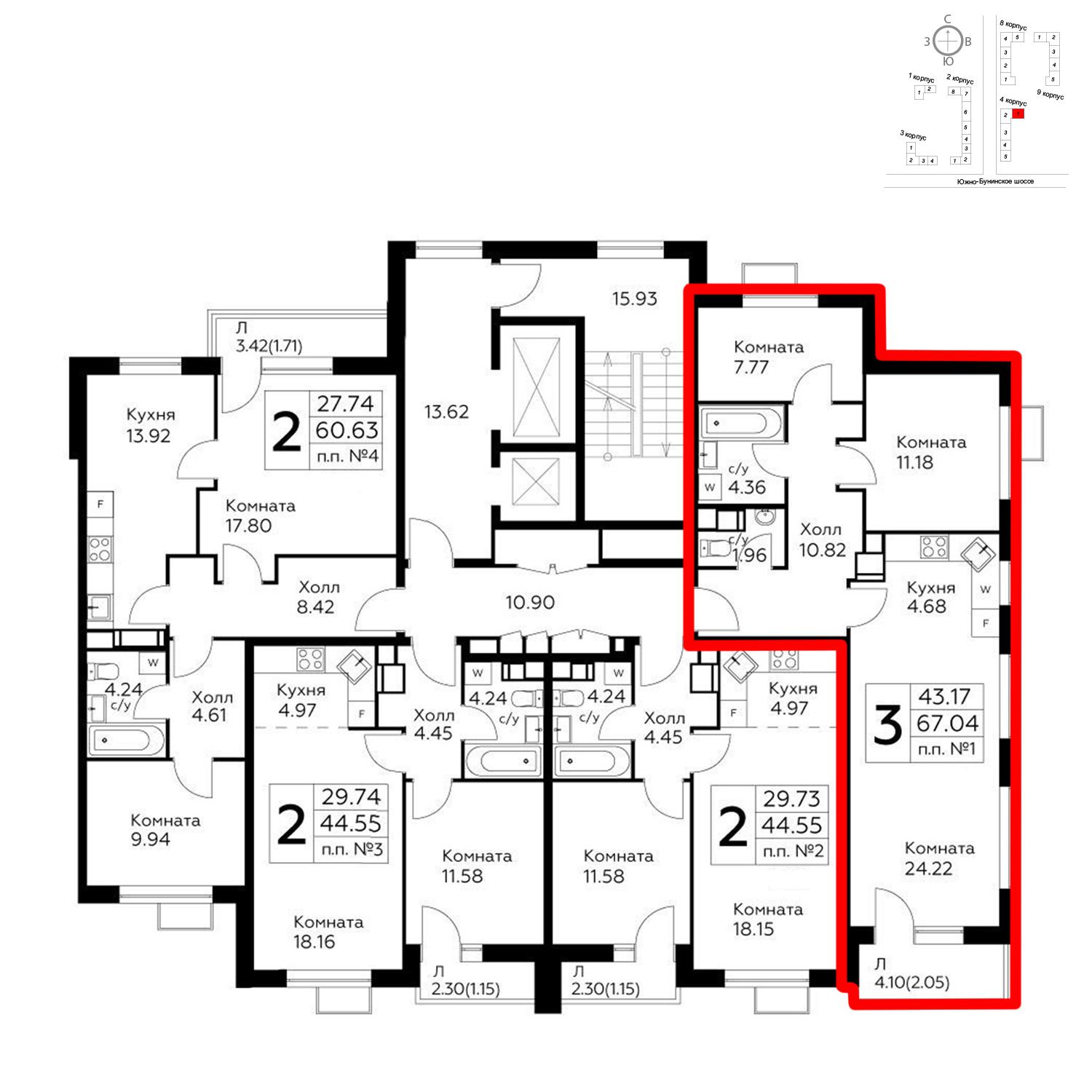 Продаётся 3-комнатная квартира в новостройке 67.0 кв.м. этаж 6/14 за 14 064 740 руб 
