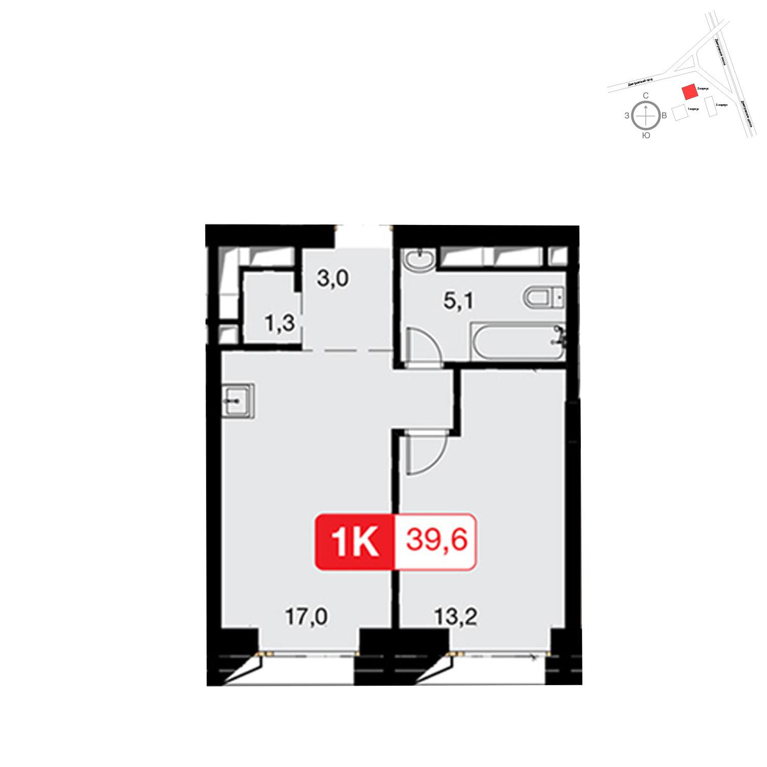 Продаётся 1-комнатная квартира в новостройке 39.6 кв.м. этаж 31/57 за 13 178 880 руб 