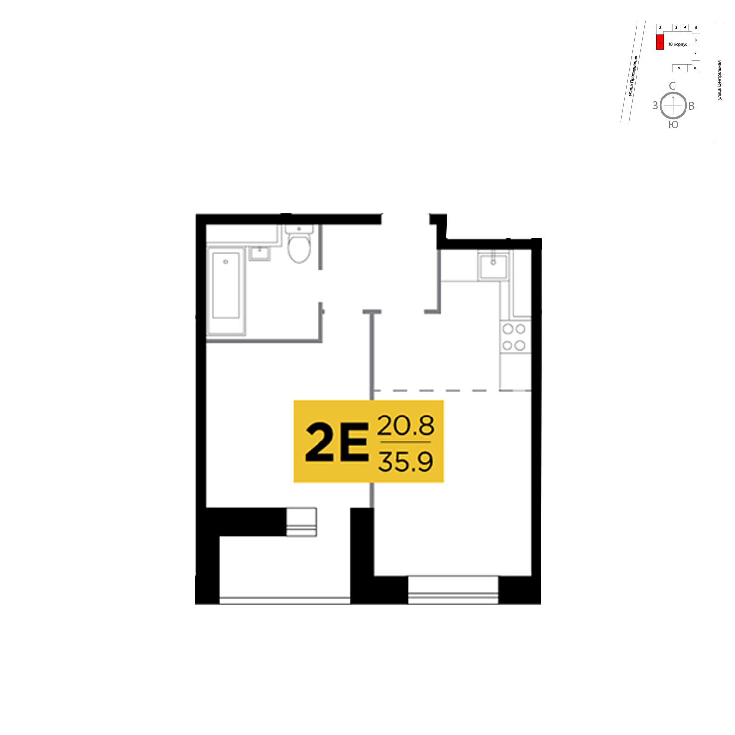 Продаётся 2-комнатная квартира в новостройке 35.9 кв.м. этаж 14/16 за 2 684 099 руб 