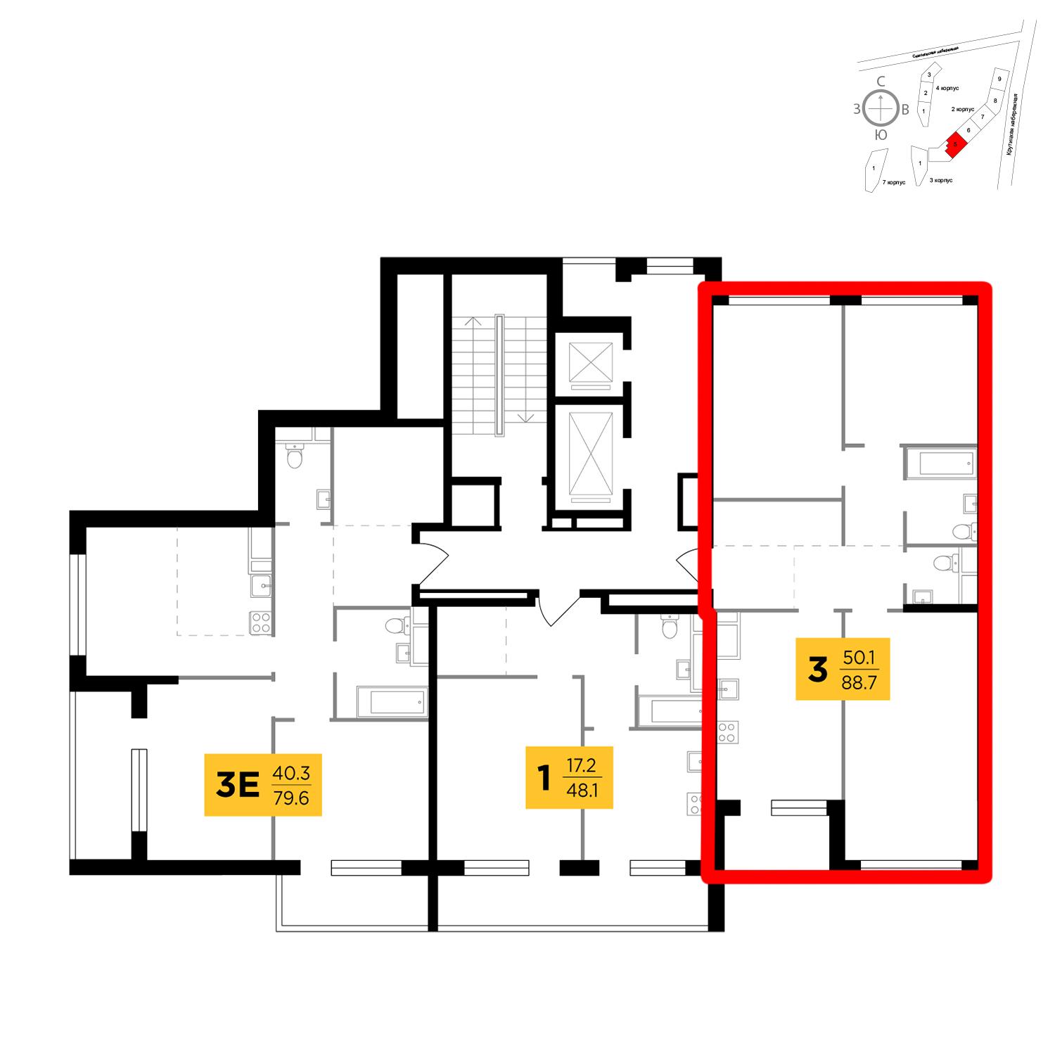 Продаётся 3-комнатная квартира в новостройке 90.1 кв.м. этаж 7/17 за 23 187 875 руб 