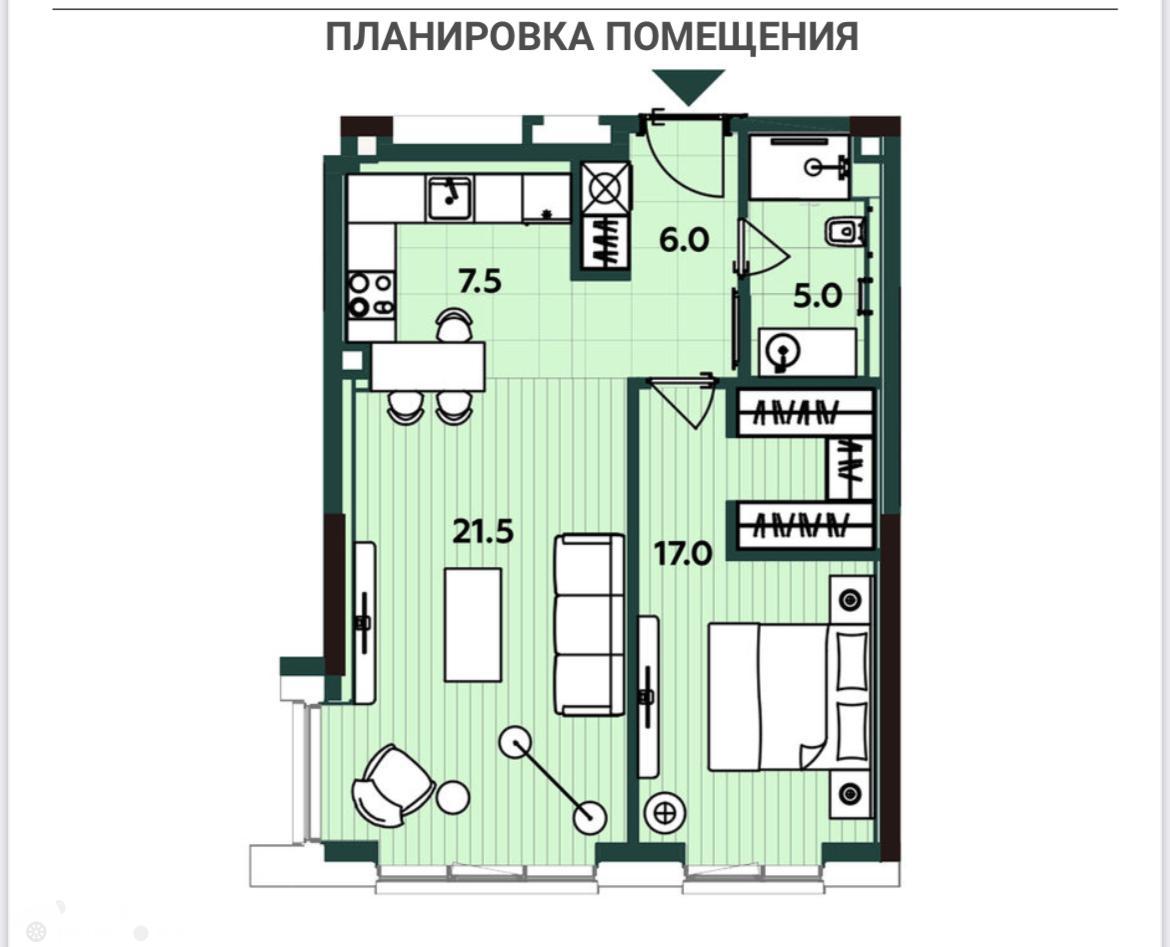 Продаётся 2-комнатная квартира в новостройке 45.0 кв.м. этаж 2/20 за 26 500 000 руб 