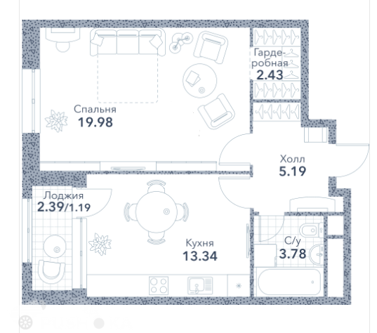 Продаётся 2-комнатная квартира в новостройке 47.0 кв.м. этаж 9/15 за 17 199 995 руб 