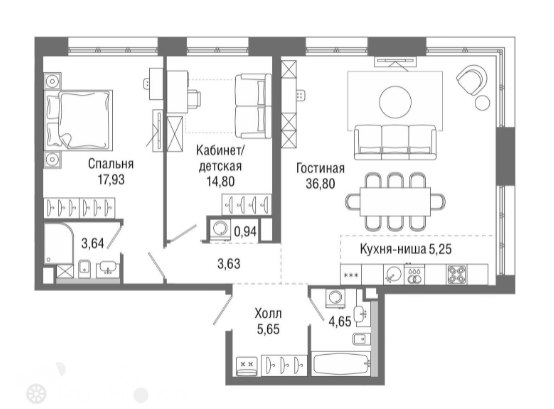 Продаётся 3-комнатная квартира в новостройке 91.0 кв.м. этаж 24/36 за 29 400 000 руб 
