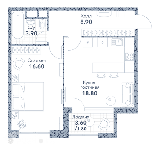 Продаётся 2-комнатная квартира в новостройке 50.0 кв.м. этаж 6/20 за 24 300 000 руб 