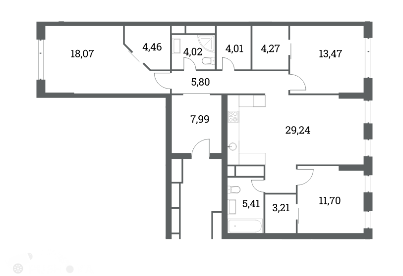 Продаётся 3-комнатная квартира в новостройке 110.0 кв.м. этаж 9/50 за 32 600 000 руб 