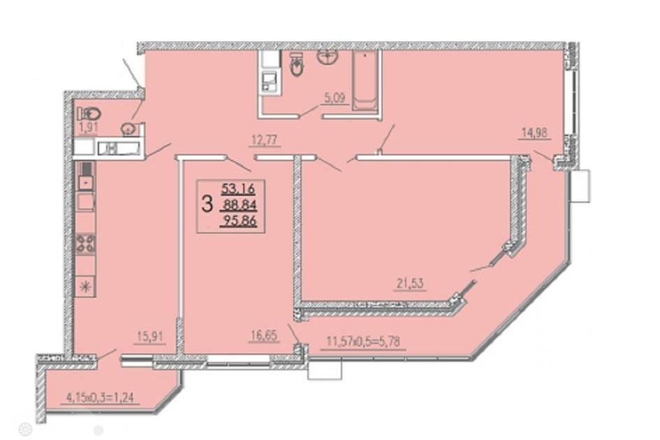 Продаётся 3-комнатная квартира в новостройке 96.0 кв.м. этаж 14/24 за 8 900 000 руб 