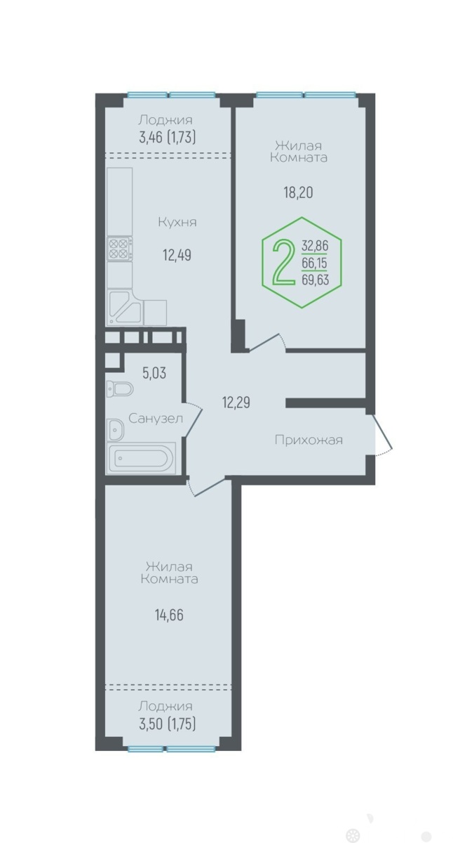 Продаётся 2-комнатная квартира в новостройке 66.2 кв.м. этаж 8/16 за 11 774 700 руб 