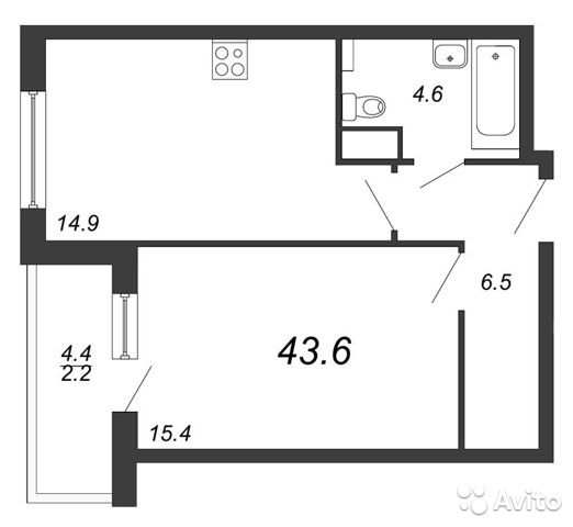 Продаётся 1-комнатная квартира в новостройке 43.6 кв.м. этаж 8/17 за 5 300 000 руб 